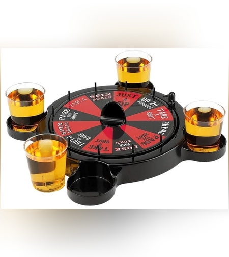 Joc de Baut Ruleta cu Pahare de Shot Flippy, 15 x 16.5 cm, Rosu/Negru