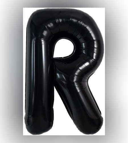 Balon Folie Metalizata Litera R, Flippy, 40 cm, Umflati cu Heliu sau Aer, Ambalaj Individual, Pai inclus, Negru