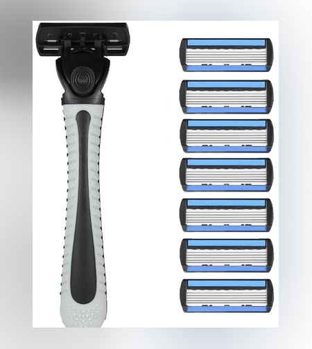 Aparat de Ras Manual, Flippy, din Otel Inoxidabil, Suport Lama + 7 Capete de Schimb Incluse, Cutie pentru Lame, Negru
