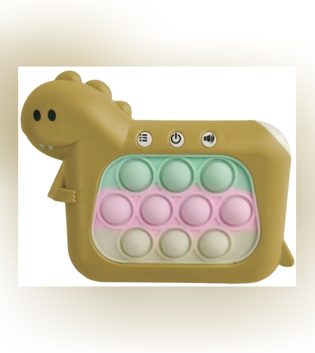 Jucarie Interactiva Pop It Whack A Mole, Flippy, Tip Consola, Anti-Stres, 4 Moduri de Joc, din ABS si Silicon, +3 Ani, Model Dinozaur, Galben