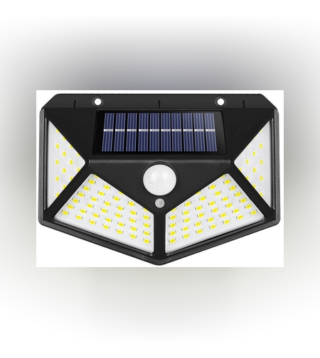 Lampa cu incarcare solara pentru exterior, 100 LED cu distanta de inductie, montaj pe perete, fara cabluri, cu 4 fete, Flippy