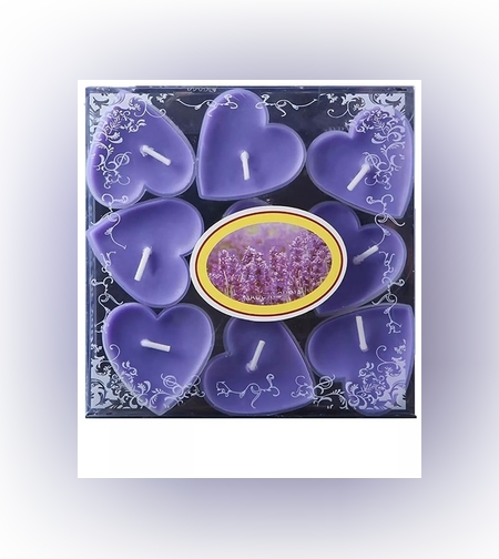 Set 9 Lumanari in Forma de Inima, Flippy, pentru Ziua Indragostitilor, Aroma de Lavanda, Ardere 3.5 h, din Parafina, 4 x 2 cm, Mov