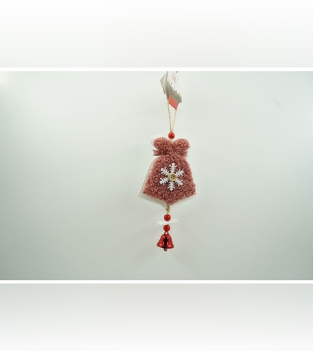 Ornament de brad broderie cu clopot, Flippy, roz, lemn, 18 cm