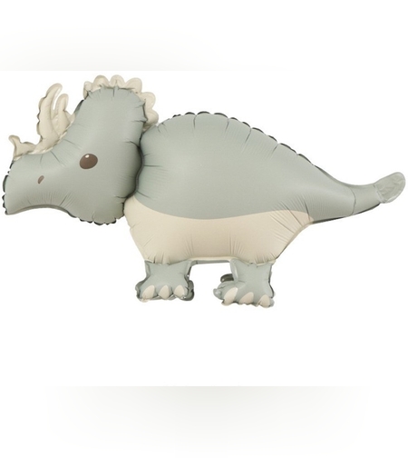 Balon din Folie Metalizata, Flippy, Figurina Animata, Model Dinozaur, 69 x 40 cm, Ambalaj Individual, Pai Inclus, Umflare cu Aer sau Heliu, Gri