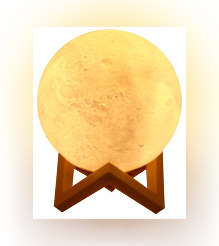 Lampa de veghe luna 3D Moon Light, lumina LED alb cald, alimentare baterii, fara acumulator, stand din plastic inclus, 12 cm, Flippy