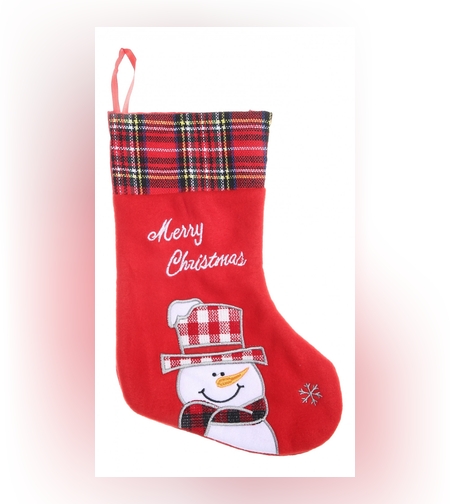 Ciorap Cadouri, culoare rosie, imprimeu om de zapada,marimea 15x30 cm, Flippy