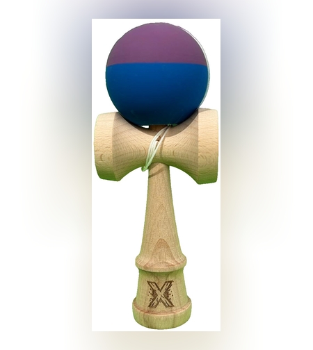 Kendama X Originala, Flippy, 18 cm, Profesionala, +9 Ani, din Lemn, Model 2 Culori, Albastru/Mov