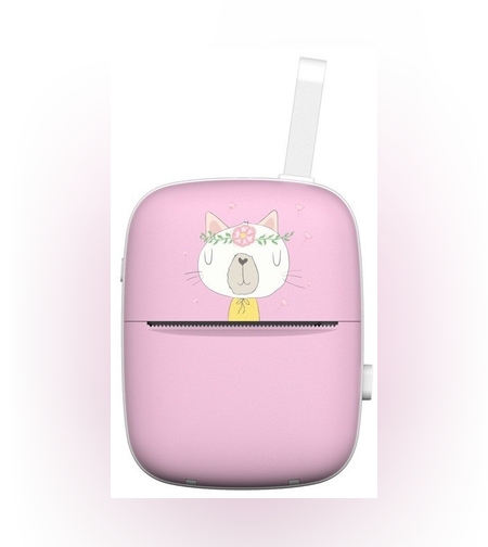 Mini Imprimanta Foto Portabila, Flippy, Incarcare USB, Bluetooth, Model Pisica, Print Alb-Negru, Roz