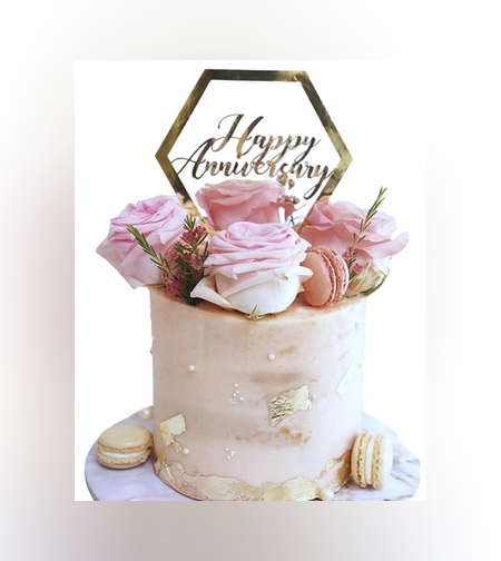 Decoratiune Topper pentru Tort, Flippy, Model Hexagon Scris Happy Birthday, Tematica Aniversare, Auriu