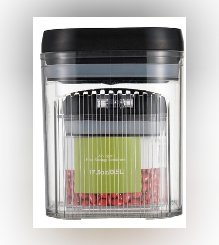 Cutii de Depozitare Alimente, Flippy, Set din 2 Cutii de Tip Container de 0.5 si 1.3 l, Recipiente pentru Cereale in Bucatarie, Transparente cu Capac Negru