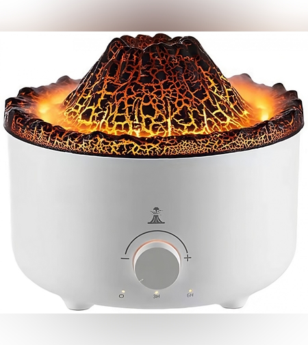 Umidificator de tip vulcan, Flippy, cu aromaterapie, cu telecomanda, 560 ml, model V21B, alb