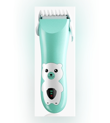 Masina De Tuns Bebelusi si Copii, Flippy, Display Digital, Lame Cermice si Inox, Fara Fir, Functie Anti Taiere, Silentios, 50 W, Rezistent la Apa, 2 Accesorii, Incarcator USB, Model Ursulet, Verde