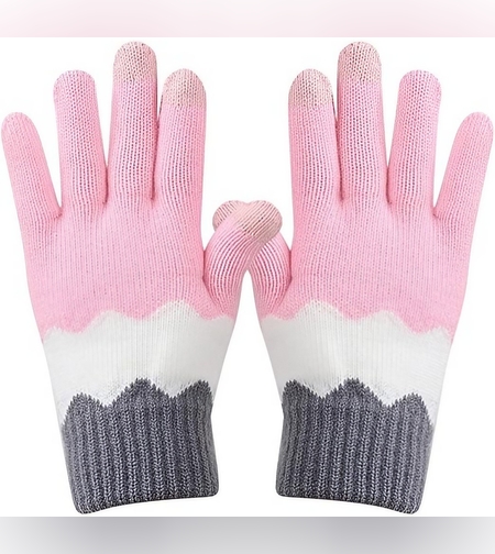 Manusi de Dama, Flippy, Model Ondulat, Functie Touchscreen (ecran tactil), Material Acril Tricotat, Manseta Elastica, Interior Catifelat, Marime Universala, Roz/Gri