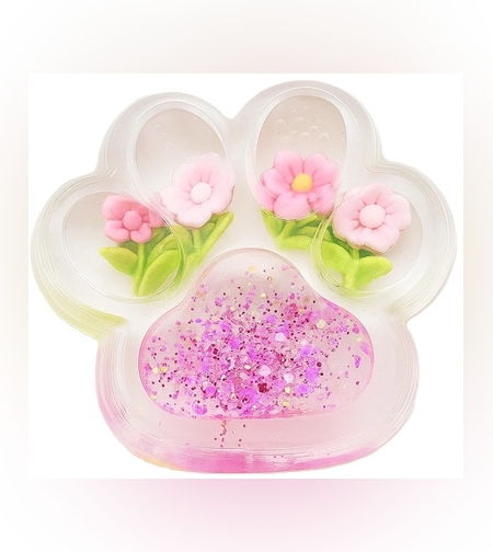 Jucarie Antistres Squishy, Flippy, Labuta de Pisica Pufoasa, cu Revenire Lenta, 7 x 6.5 cm, Model Flori 1, Transparent