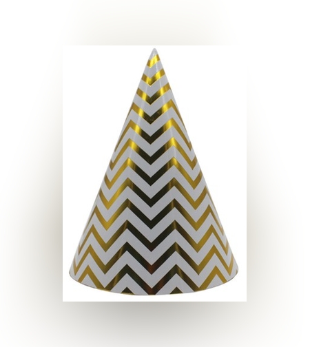 Set 6 Coifuri, Flippy, Petrecere Copii, din Carton, 20 x 13.5 cm, Model 7 Valuri, Auriu