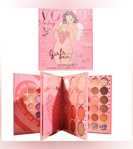 Paleta de Farduri Kevin&Coco, 72 culori, Stil Carte, 3 Straturi, Pudra Compacta, Clasic, Fara Sulfati, 14 x 14 cm, 90 g, multicolor