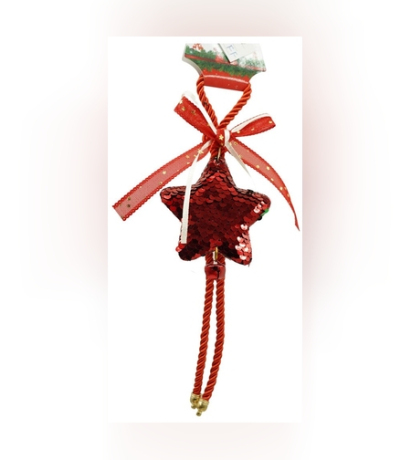 Ornament de brad stea cu paiete, Flippy, rosu, lemn, 25 cm