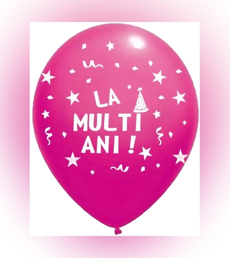 Set 10 Baloane din Latex, Flippy, Model Party, La Multi Ani, 23 cm, Roz, 2.2 g