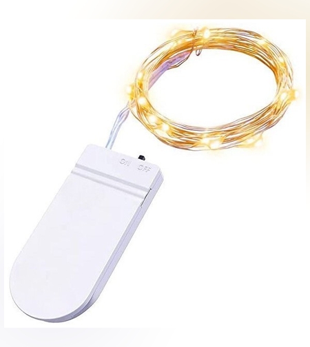 Instalatie Craciun, 5 metri, 50 LED-uri, Alb Cald, cu baterii, fir cupru, liniar, interior/exterior, Flippy
