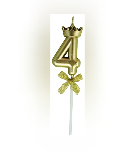 Lumanare pentru Tort Cifra 4, Model Coroana, Gold, Flippy, Party