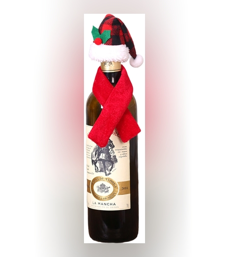 Set 2 accesorii decorative pentru sticlele de vin, tematica Craciun, material textil/poliester, multicolor