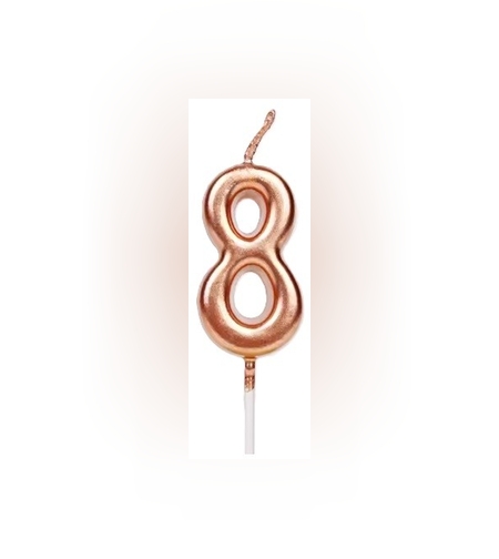 Lumanare de Tort, Flippy, Model Cifra 8, Party, 4.5 x 2.5 cm, din Parafina, Rose Gold