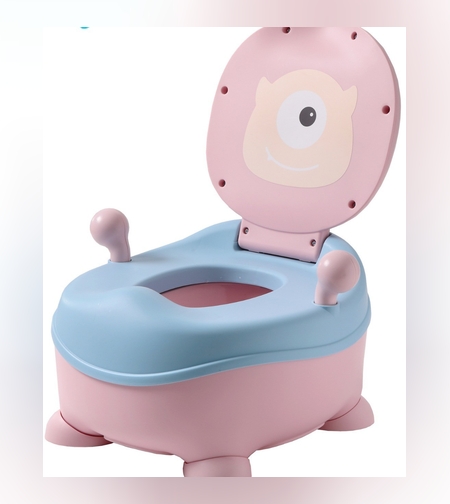 Olita pentru Copii, Flippy, +6 luni, Compartiment Detasabil, cu Capac, Antiderapanta, din Plastic, Colac Moale, Model Animat Ciclop, cu Maner, 33 x 21 x 45 cm, Albastru/Roz