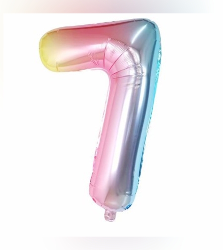 Balon din Folie Metalizata Flippy, Figurina Cifra, Tema Aniversare 40 cm, Ambalaj Individual, Pai inclus, Umflare cu Aer sau Heliu, Multicolor, Cifra 7