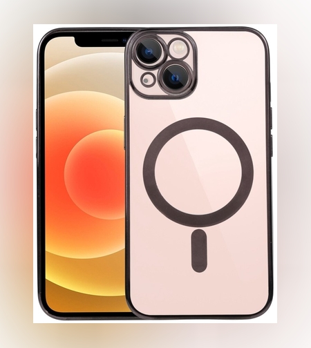 Husa MagSafe pentru Apple iPhone 13, Full Cover, Protectie camera, Margini colorate Electroplating, Magnetica, Incarcare Wireless, Flippy, Negru