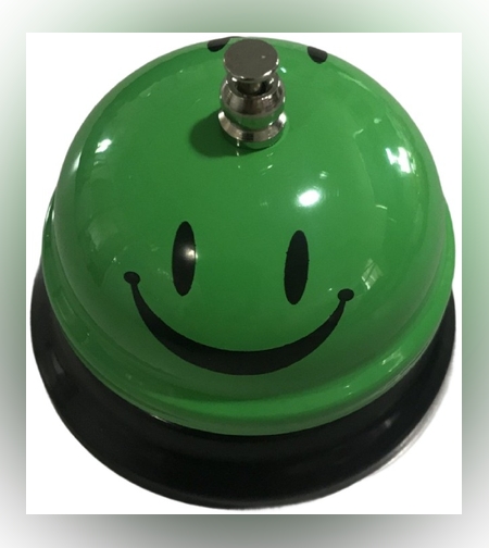 Clopotel Metalic Multifunctional, Flippy, Verde cu Imprimeu Smiley Face, 7.5x7.5x6.5 cm, Receptie, Restaurant, Cafenele