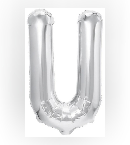 Balon Folie Metalizata Litera U, Flippy, 80 cm, Umflati cu Heliu sau Aer, Ambalaj Individual, Pai inclus, Argintiu