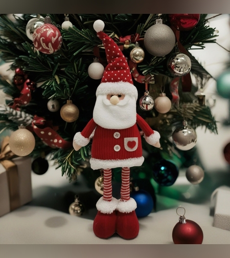 Figurina Decorativa, Pentru Craciun, Flippy, Mos Craciun, Picioare Telescopice, Inaltime Reglabila 44-54cm, Caciula cu Inimioare, Alb/Rosu