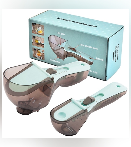 Set 2 Cupe Gradate pentru Bucatarie, Flippy, Cupe de Masurat Reglabile, Ergonomic, Confortabil, pentru Lichide si Solide, Volum ajustabil 5-30ml, 30-130ml, Culoare Albastru