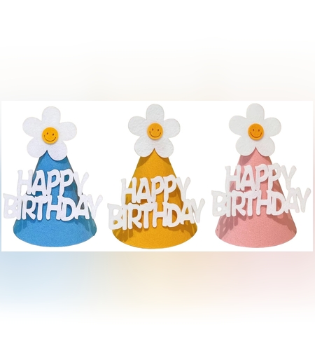 Set 3 Coifuri Happy Birthday, Flippy, pentru Petrecere, Tematica Aniversare, cu Floare din Spuma, Multicolor