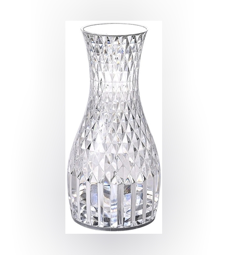 Lampa de birou pe LED RGB 16, Flippy, dimmer tactil, 3 nivele de intensitate, incarcare USB, 3W, Cristal Acrilic, 20x12 cm, cu telecomanda, forma vaza, transparent