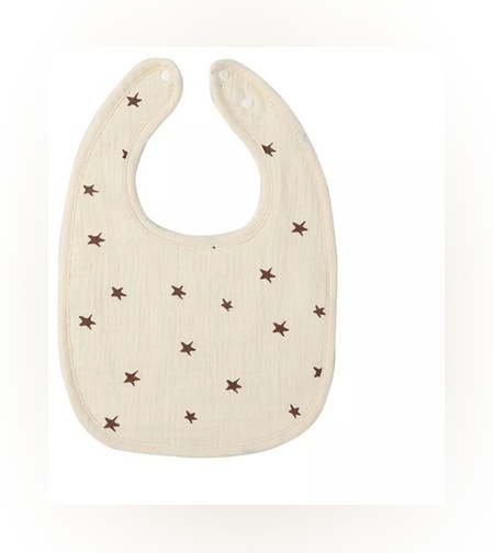 Baveta in Forma de U, Flippy, din Bumbac, pentru Copii 0-12 Luni, Rezistenta la Apa, cu Capse, Model cu Stelute,  21x30 cm, Crem