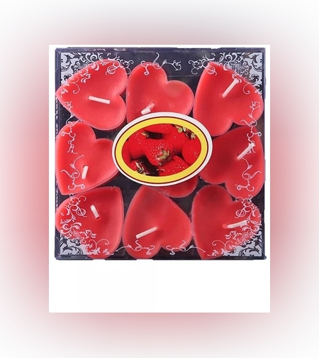 Set 9 Lumanari in Forma de Inima, Flippy, pentru Ziua Indragostitilor, Aroma de Capsuni, Ardere 3.5 h, din Parafina, 4 x 2 cm, Rosu