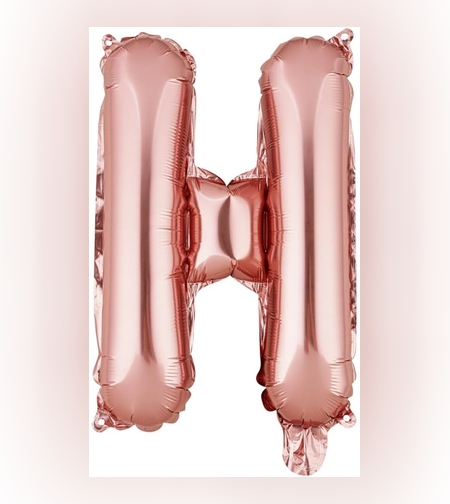 Balon Folie Metalizata Litera H, Flippy, 40 cm, Umflati cu Heliu sau Aer, Ambalaj Individual, Pai inclus, Rose Gold