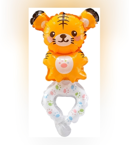 Balon din Folie Metalizata, Flippy, Figurine Animalute, Tip Bratara, Model Tigru, 17x34 cm, Ambalaj Individual, Pai Inclus, Umflare cu Aer sau Heliu, Maro