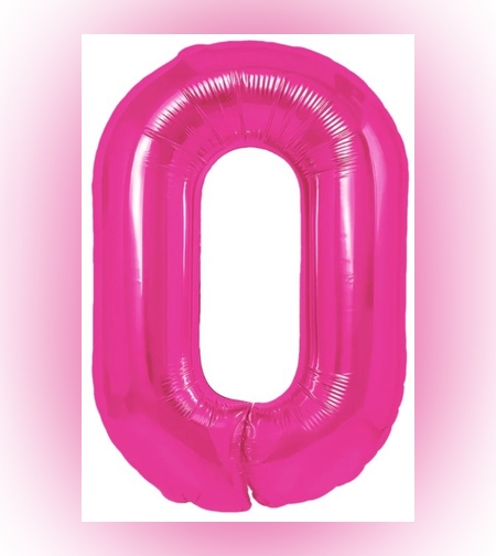 Balon din Folie Metalizata Flippy, Figurina Cifra, Tema Aniversare 80 cm, Ambalaj Individual, Pai inclus, Umflare cu Aer sau Heliu, Roz, Cifra 0