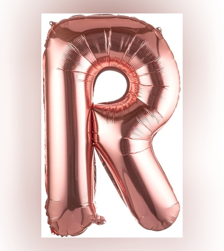Balon Folie Metalizata Litera R, Flippy, 80 cm, Umflati cu Heliu sau Aer, Ambalaj Individual, Pai inclus, Rose Gold