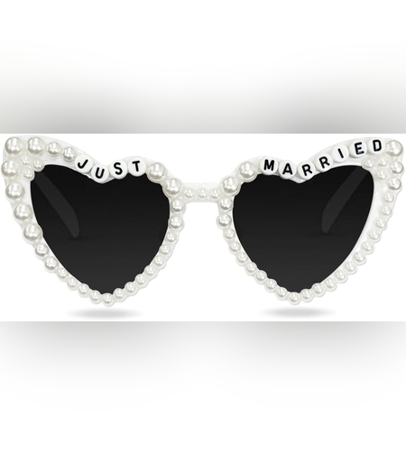 Ochelari Decorativi, Flippy, Model Just Married, cu Perle, pentru Nunta, din PC, 15.3 x 5.7 x 14.5 cm, Alb