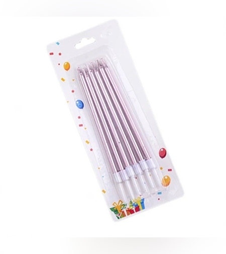 Set 6 Lumanari de Tort, Flippy, din Parafina, 11 x 0.4 cm, Lucioase, Roz Auriu