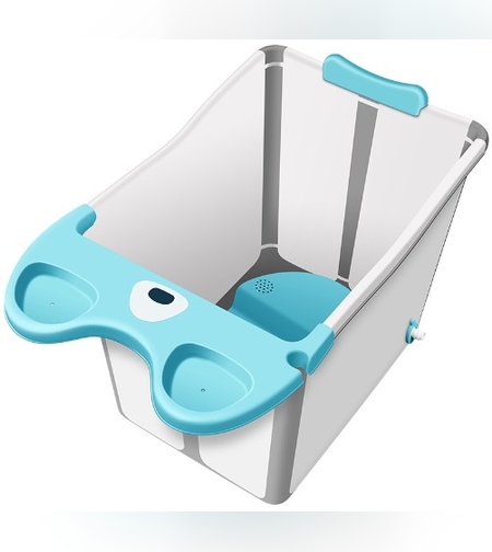 Cada Pliabila pentru Baie, Flippy, din PP+TPE, pentru Copii +6 Luni, Model Ursulet, Scaun de Interior, Detasabil, 82 x 50 x 54 cm, Albastru