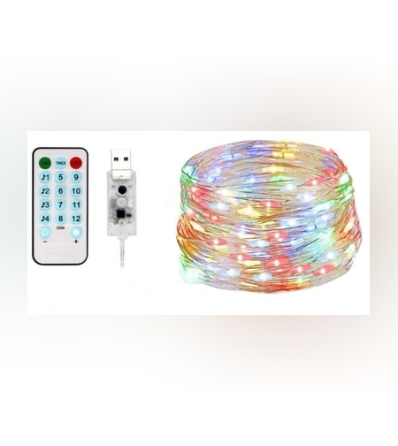 Instalatie Craciun, 15 metri, 150 LED-uri, multicolor RGB, sincronizare muzica, telecomanda 8 functii, USB, fir cupru, liniar, interior/exterior, Flippy