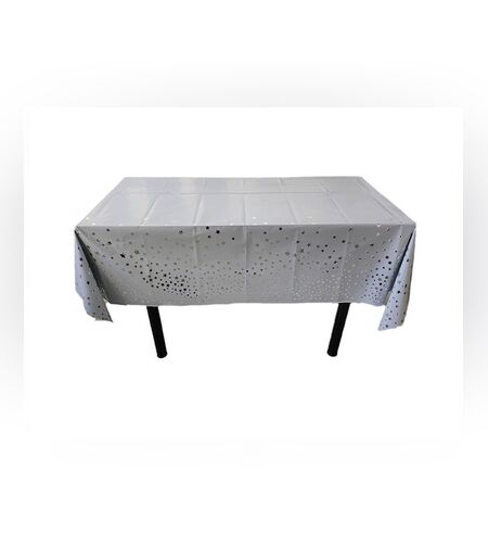 Fata de Masa, Flippy, din Folie, Imprimeu Stele Aurii, Impermeabila, 137 x 274 cm, Alb