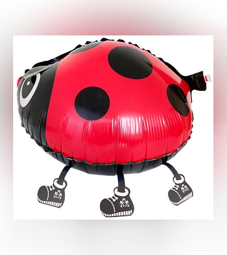 Balon din Folie Metalizata, Flippy, Figurina Animata, Model Buburuza, 46x31 cm, Ambalaj Individual, Pai Inclus, Umflare cu Aer sau Heliu, Rosu-Negru