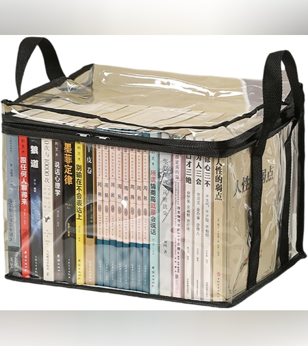 Cutie de Depozitare, Flippy, din PVC + Textil, Rezistenta la Apa, Geanta pentru Carti, 32x24x25 cm, Transparent-Negru