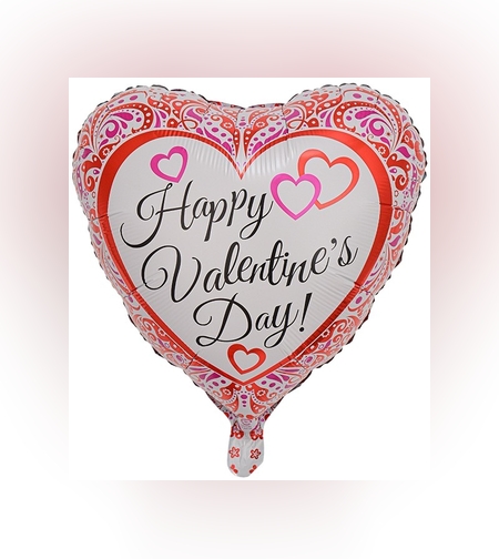 Balon din Folie Metalizata, Flippy, Figurina Inimioara, Model Happy Valentine's Day, Tematica Iubire, 45 cm, Ambalaj Individual, Pai Inclus, Umflare cu Aer sau Heliu, Rosu