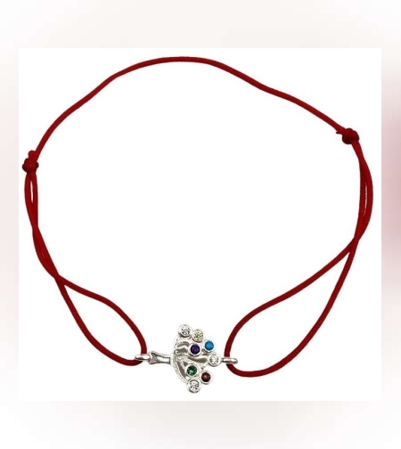 Bratara Snur Reglabil, Argint 925, Pom cu Pietre Colorate, Jolie Silver, 0.7 g, 2 cm x 1.2 cm